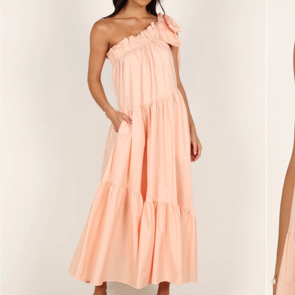 Ava maxi dress one shoulder - peach